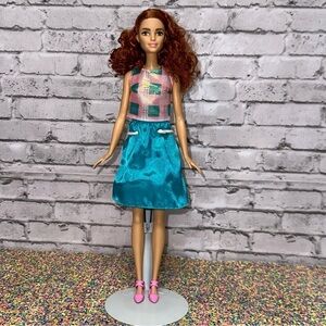 Barbie Fashionistas Terrific Teal Doll 2016 Outfit Shoes DMF31 Red Curly Hair